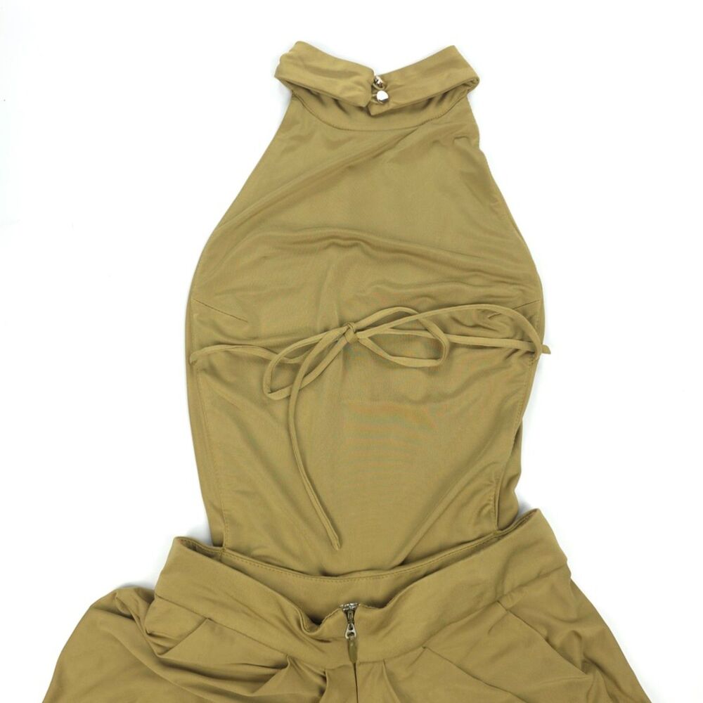 HOUSE OF CB Vittoria Draped Halter Maxi Dress Olive Romantic Svelte Goddess Boho - Picture 12 of 15